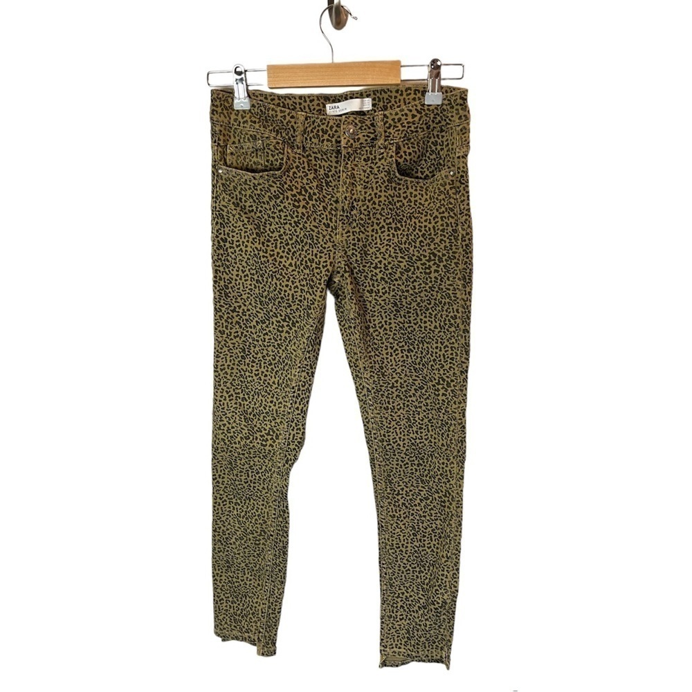 Zara Z1975 Denim Size 6 Women's Tab Brown Cheetah Print Logo Tag Denim Jeans